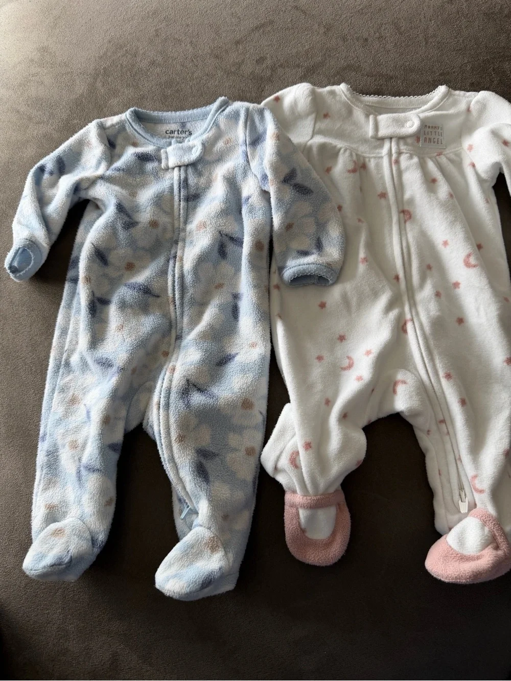 Carter's Blue and White Floral Fleece Footed One-Piece